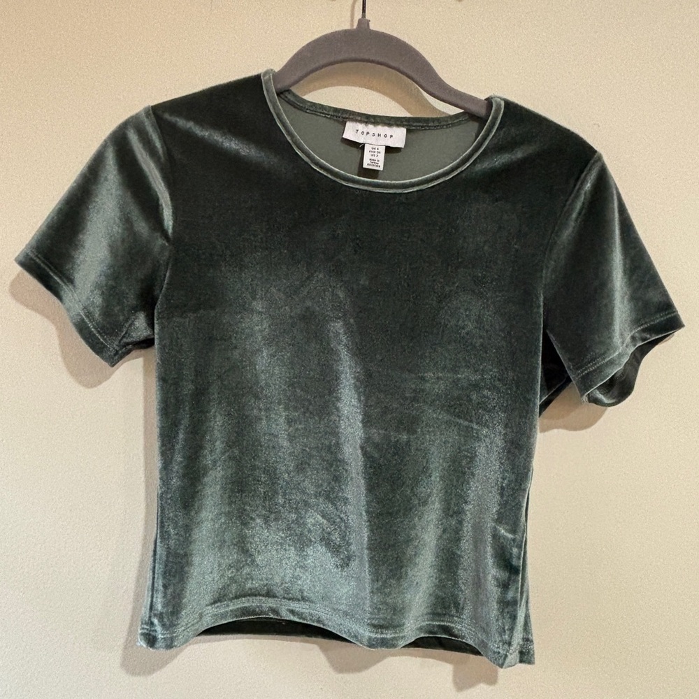 Topshop Emerald Velvet Short Sleeve Tee